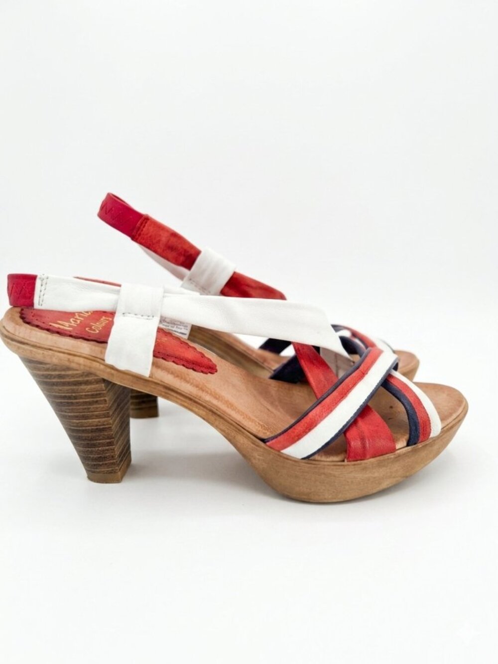 Red White Navy Leather Strappy Sandals Made in Spain Size EU 36